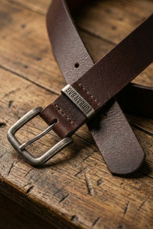 Curea din piele naturală full grain URBAN BAG Silver Patina - Maro