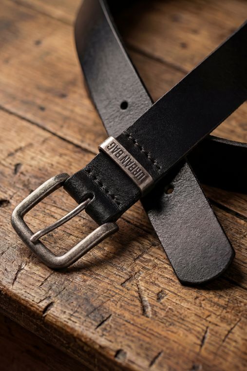 Curea din piele naturală full grain URBAN BAG Silver Patina - Negru