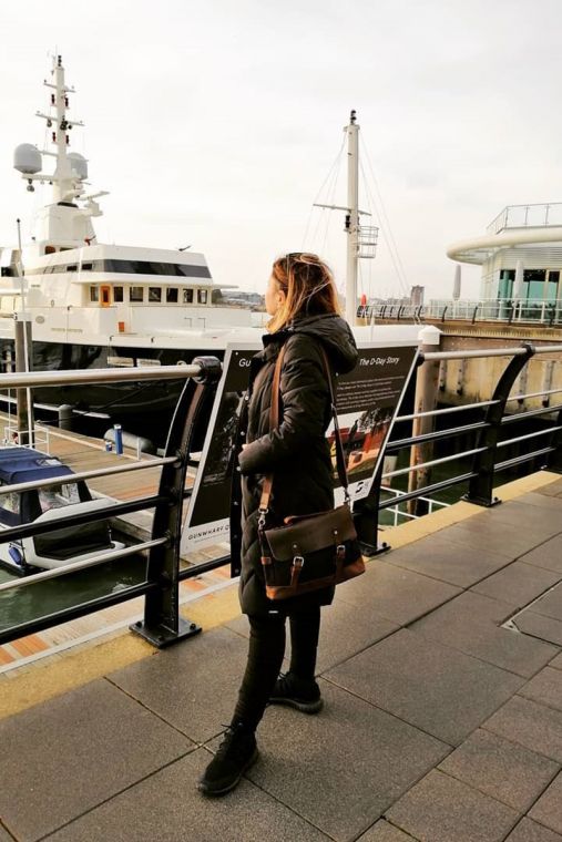 Geanta de umar din piele naturala si material textil URBAN BAG Goteborg – Verde