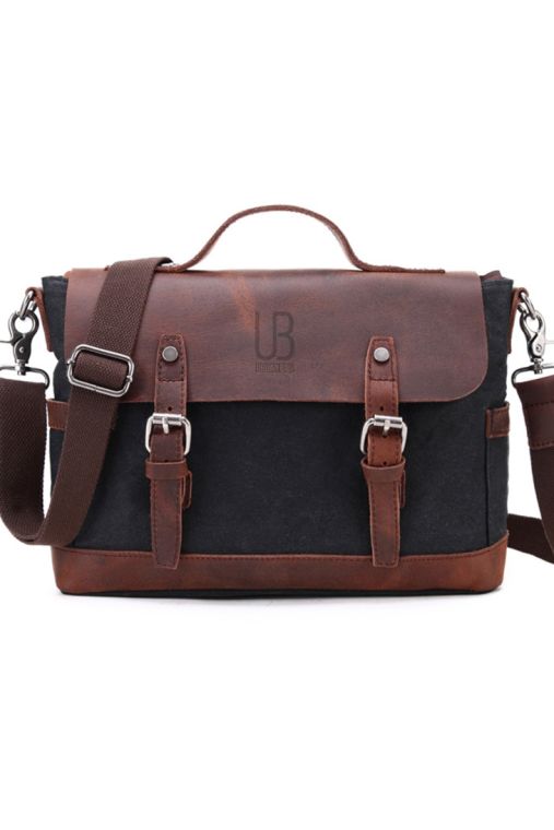 Geanta de umar din piele naturala si material textil cerat URBAN BAG Goteborg