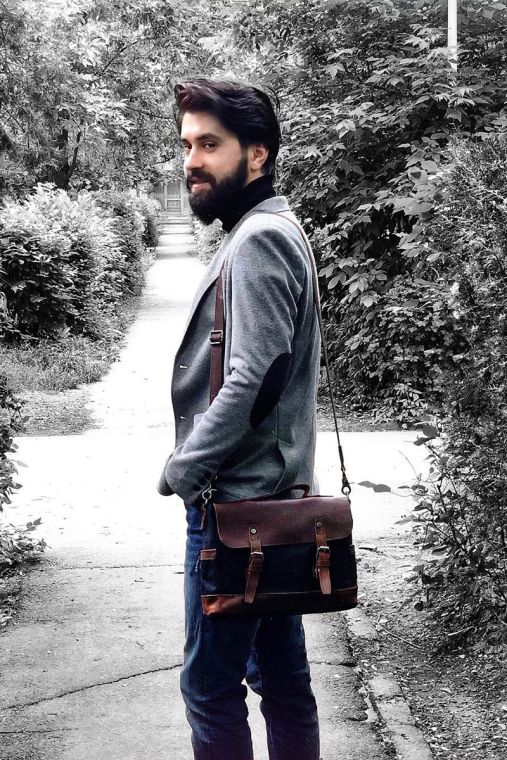 Geanta de umar din piele naturala si material textil cerat URBAN BAG Little Goteborg