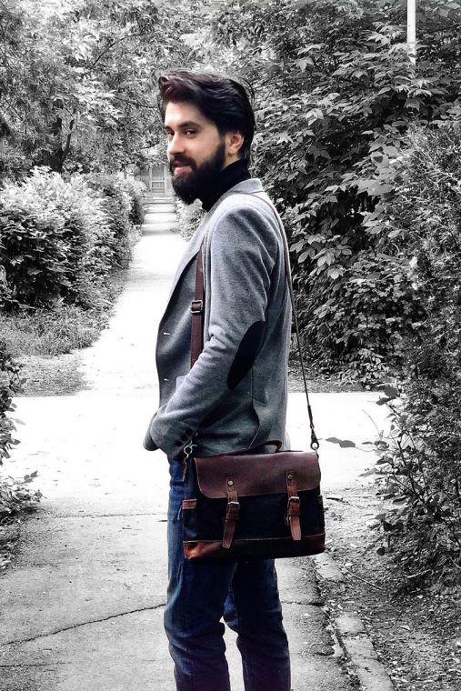 Geanta de umar din piele naturala si material textil URBAN BAG Little Goteborg – Bej