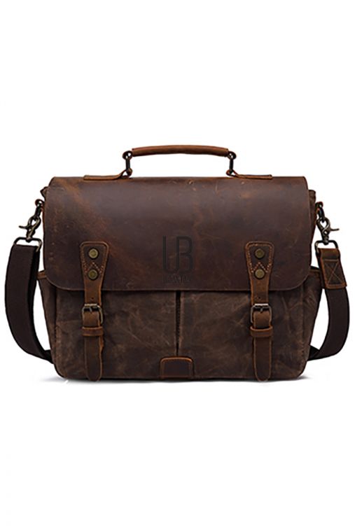 Geanta de umar din piele naturala si material textil cerat URBAN BAG Oxford – Coffee