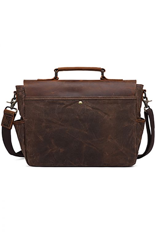 Geanta de umar din piele naturala si material textil cerat URBAN BAG Oxford – Coffee