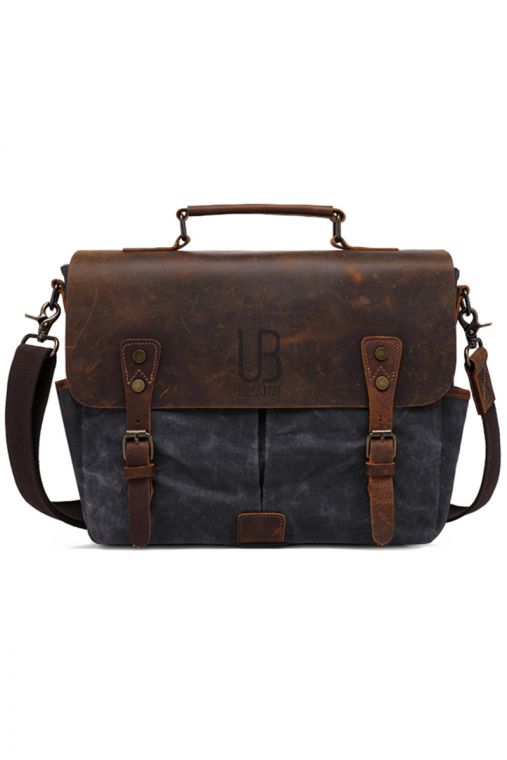 Geanta de umar din piele naturala si material textil cerat URBAN BAG Oxford – Gri