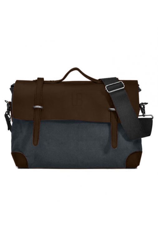 Geanta de umar din piele naturala maro si material textil negru URBAN BAG London