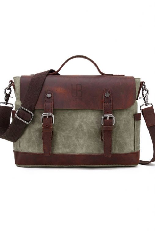 Geanta de umar din piele naturala si material textil URBAN BAG Goteborg – Verde