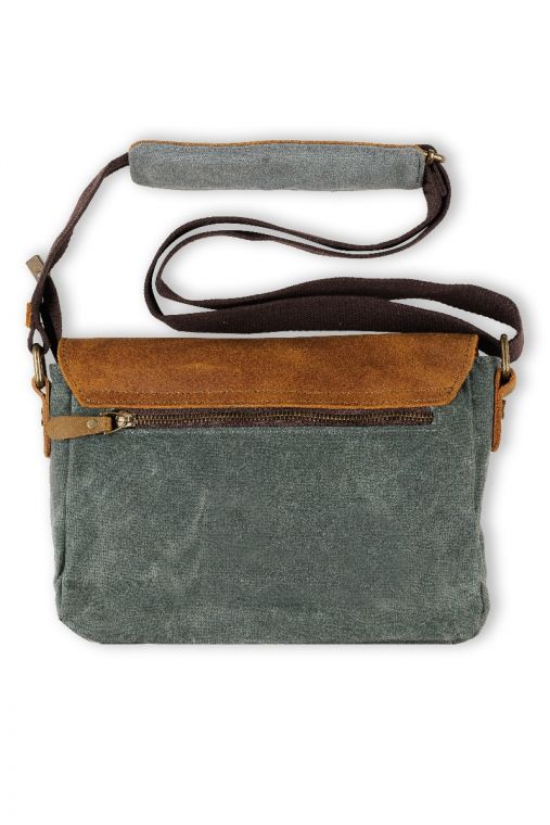 Geanta pentru femei din piele naturala crazy horse si material textil cerat Siena - Verde