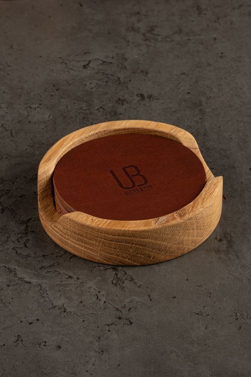Coaster rotund URBAN BAG din piele naturala - Maro
