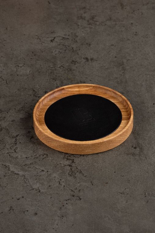 Coaster URBAN BAG din lemn masiv de nuc si piele naturala - Rotund