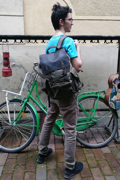 Geanta de umar din piele naturala si material textil URBAN BAG Goteborg – Verde