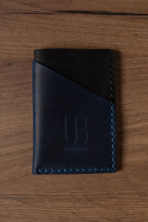 Portcard din piele naturala URBAN BAG Twice - Negru/Albastru