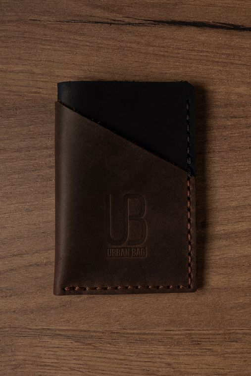 Portcard din piele naturala URBAN BAG Twice - Negru/Maro