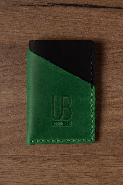 Portcard din piele naturala URBAN BAG Twice - Negru/Verde