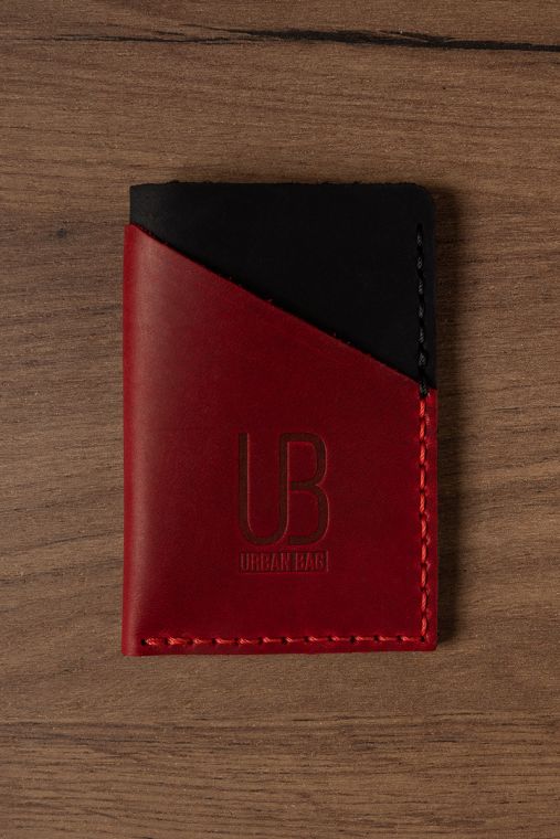Portcard din piele naturala URBAN BAG Twice - Negru/Rosu