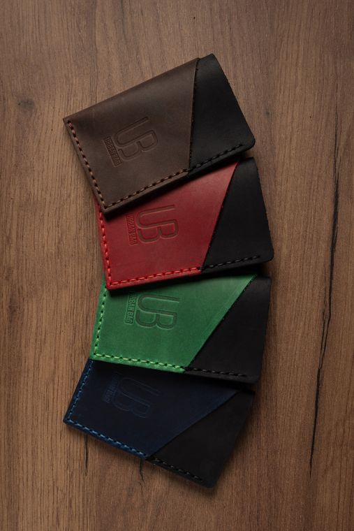 Portcard din piele naturala URBAN BAG Twice - Negru/Rosu