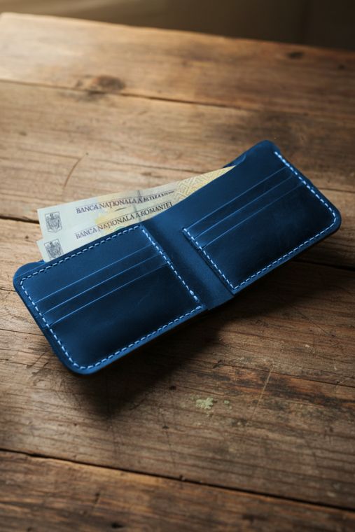 Portofel handmade din piele naturala URBAN BAG Concept 2 PLUS – Albastru