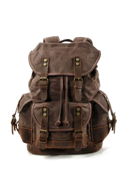 Rucsac din piele naturala si material textil cerat URBAN BAG Berg – Coffee