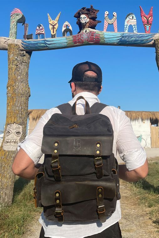 Rucsac din piele naturala si material textil cerat URBAN BAG Oslo