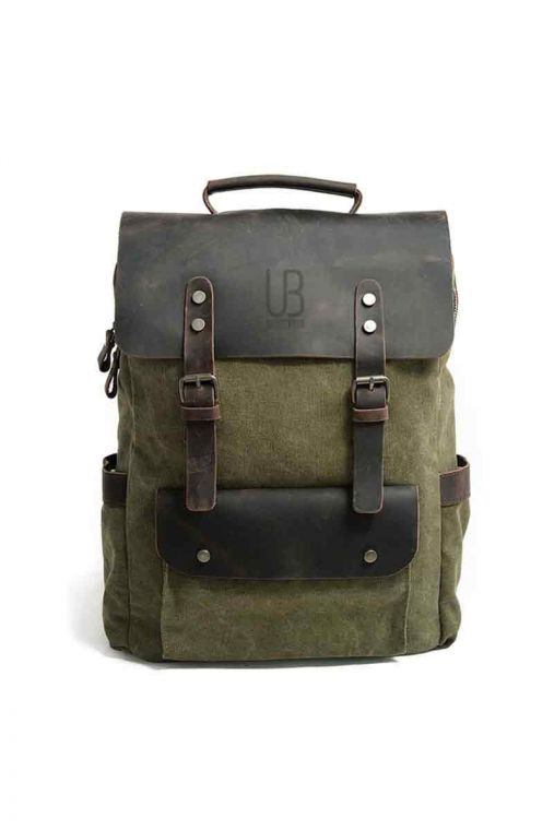 Rucsac din piele naturala si material textil URBAN BAG Otto – Verde