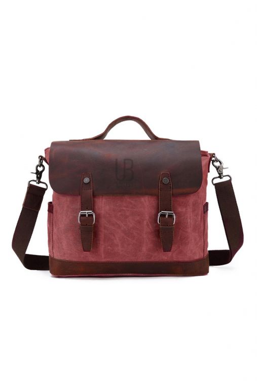 Geanta de umar din piele naturala si material textil URBAN BAG Little Goteborg – Rosu