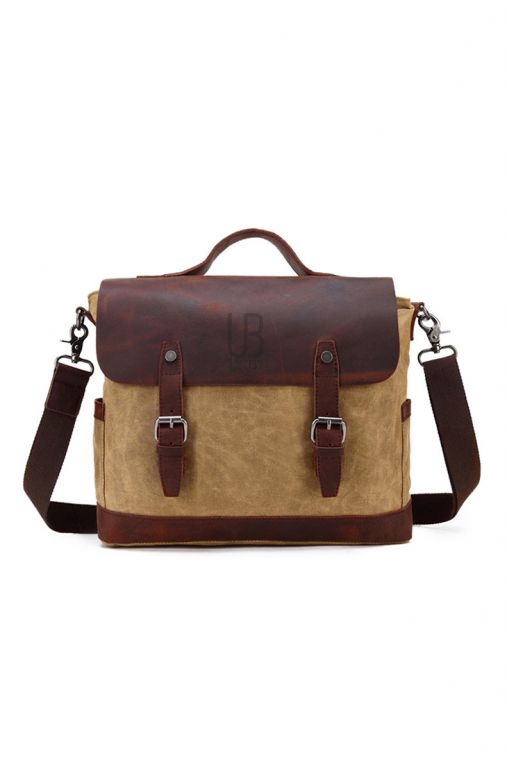 Geanta de umar din piele naturala si material textil URBAN BAG Little Goteborg – Bej