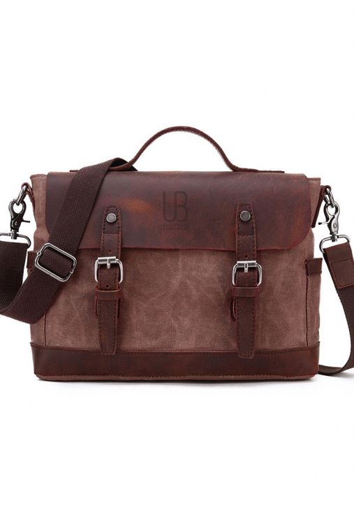 Geanta de umar din piele naturala si material textil URBAN BAG Goteborg – Coffee