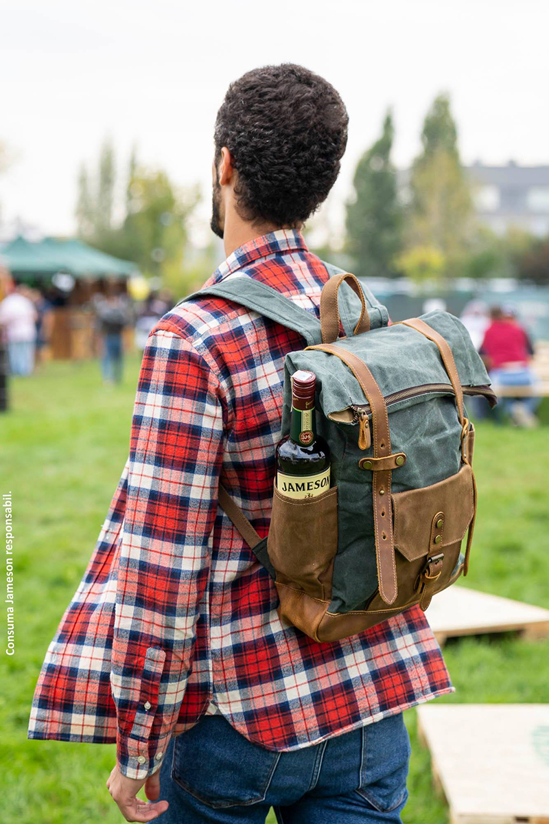 Rucsac din piele naturala si material textil URBAN BAG Boston - proiect Jameson
